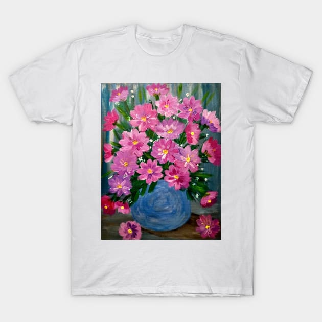 Some beautiful and lovely boutique of pinks and purple flowers in a glass vase T-Shirt by kkartwork